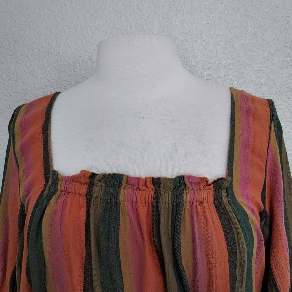 American Eagle Striped Crop Short Sleeve Boho Blouse Size L - Picture 3 of 11